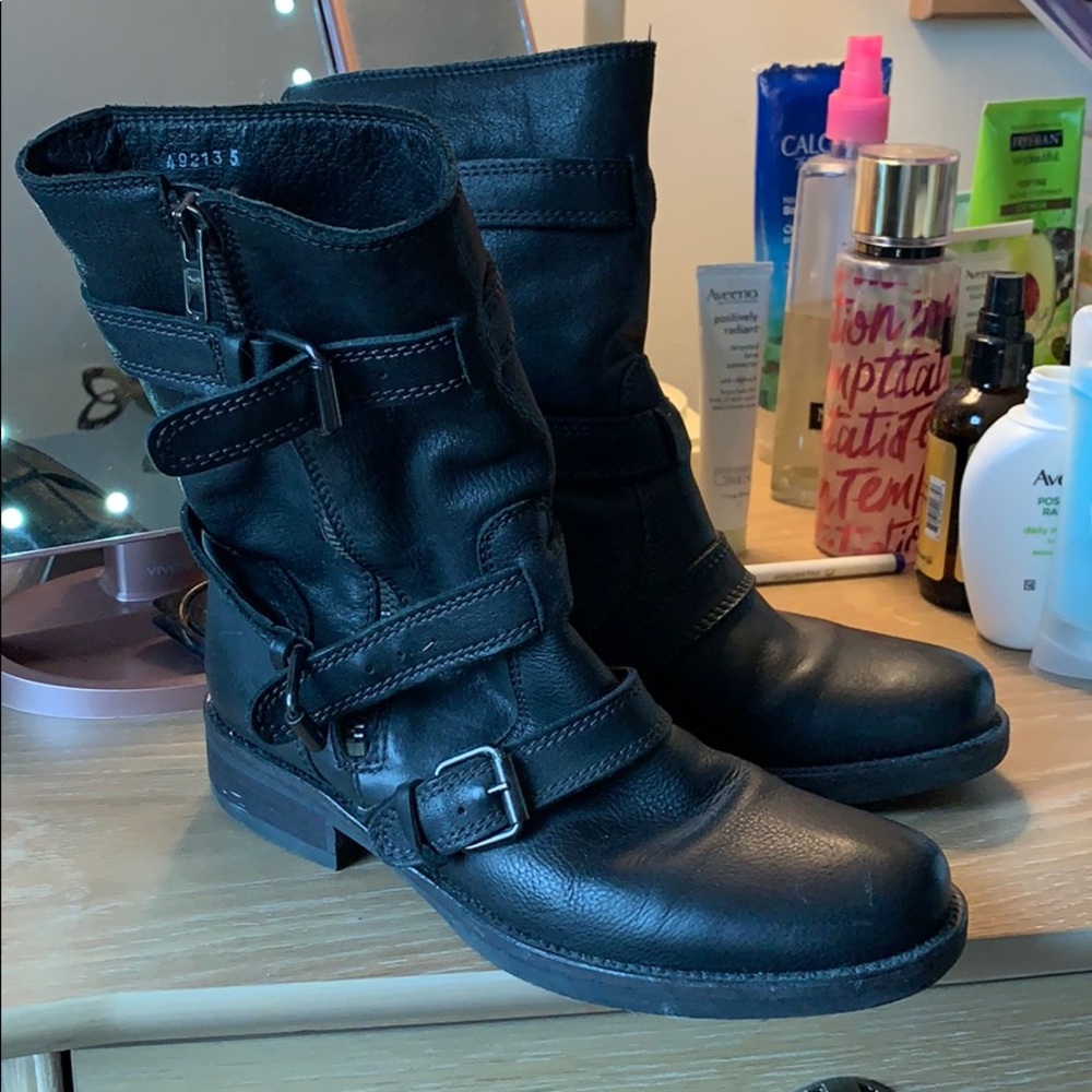 J. Crew black leather moto boots sz 5